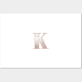 Monogram rose gold glitter marble K Posters and Art